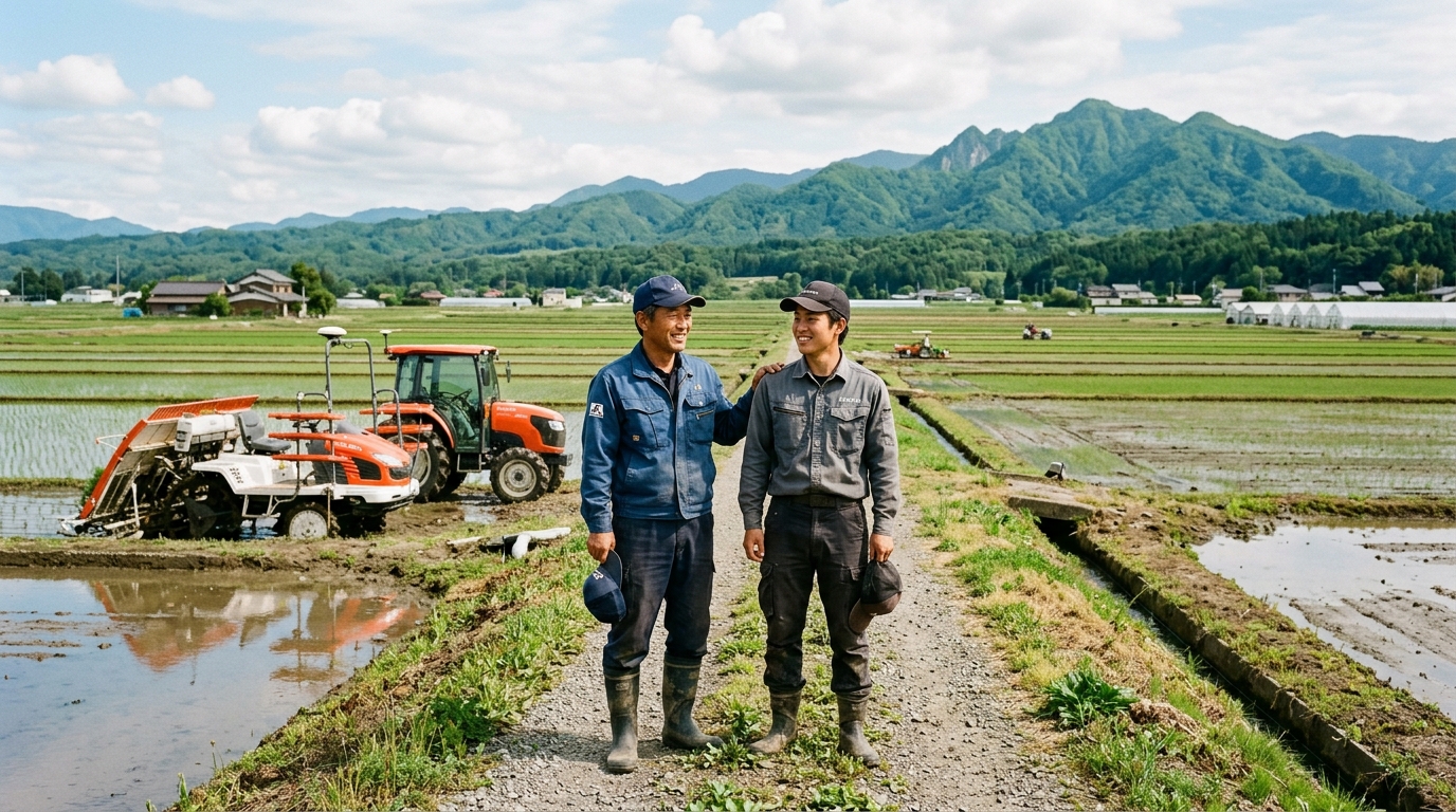親子2人で約50haの農地を管理する機械化営農の現場風景